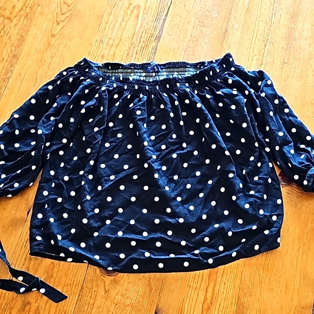 BLACK polka dot blouse with 3/4 tie sleeves